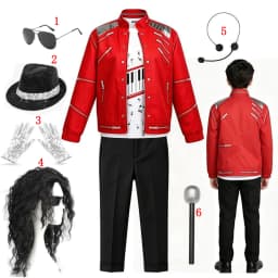 Kids Cosplay Dance Star Costume Set Red Printed 80s 90s Stage Party Outfit Boy Girl Clothing Children Moonwalk Costume