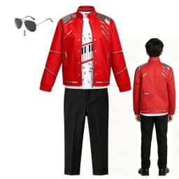 Kids Cosplay Dance Star Costume Set Red Printed 80s 90s Stage Party Outfit Boy Girl Clothing Children Moonwalk Costume