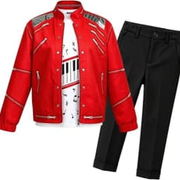 Kids Cosplay Dance Star Costume Set Red Printed 80s 90s Stage Party Outfit Boy Girl Clothing Children Moonwalk Costume