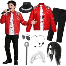 Kids Cosplay Dance Star Costume Set Red Printed 80s 90s Stage Party Outfit Boy Girl Clothing Children Moonwalk Costume