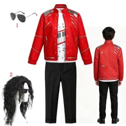 Kids Cosplay Dance Star Costume Set Red Printed 80s 90s Stage Party Outfit Boy Girl Clothing Children Moonwalk Costume
