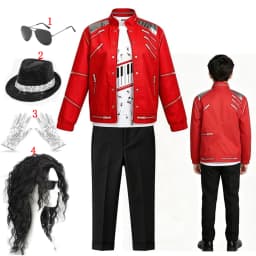 Kids Cosplay Dance Star Costume Set Red Printed 80s 90s Stage Party Outfit Boy Girl Clothing Children Moonwalk Costume