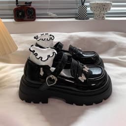 Girls Black Leather Shoes for Wedding Party School Opening Soft PU Bright Skin Kids Flats with Metal Butterfly Princess Sweet