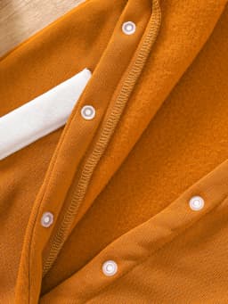 【Retro Baseball Style】Baby Boy Fleece-Lined Jumpsuit Caramel Orange Color Block Design + Heavy Embroidery + Bear and Penguin Pattern Baby Autumn/Winter Outfit