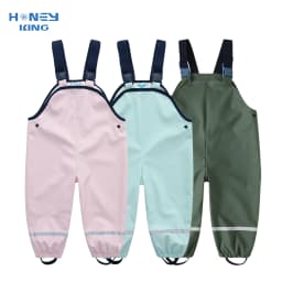 HONEYKING Children's PU Waterproof Rain Pants Toddler Baby Boys Girls Jumpsuit Rompers Kids Rain Overalls Suspenders Pants