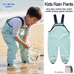 HONEYKING Children's PU Waterproof Rain Pants Toddler Baby Boys Girls Jumpsuit Rompers Kids Rain Overalls Suspenders Pants