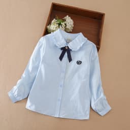 Girls Ruffle Collar Shirt 5-12 Years Long Sleeve 100% Cotton Kids School Uniform Blouse Polyester Children Daily Tops