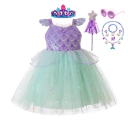 Kids Girls Mermaid Princess Fancy Costume Purple Green Tulle Dress for Carnival Birthday Halloween Cosplay Role‑Play Outfit