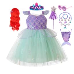 Kids Girls Mermaid Princess Fancy Costume Purple Green Tulle Dress for Carnival Birthday Halloween Cosplay Role‑Play Outfit