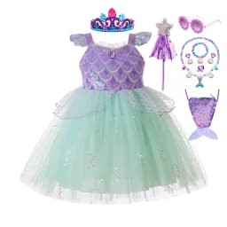 Kids Girls Mermaid Princess Fancy Costume Purple Green Tulle Dress for Carnival Birthday Halloween Cosplay Role‑Play Outfit