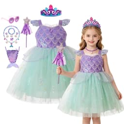 Kids Girls Mermaid Princess Fancy Costume Purple Green Tulle Dress for Carnival Birthday Halloween Cosplay Role‑Play Outfit