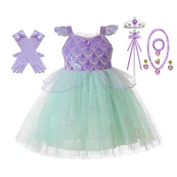 Kids Girls Mermaid Princess Fancy Costume Purple Green Tulle Dress for Carnival Birthday Halloween Cosplay Role‑Play Outfit