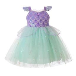 Kids Girls Mermaid Princess Fancy Costume Purple Green Tulle Dress for Carnival Birthday Halloween Cosplay Role‑Play Outfit