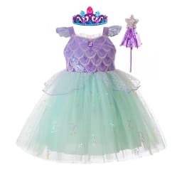 Kids Girls Mermaid Princess Fancy Costume Purple Green Tulle Dress for Carnival Birthday Halloween Cosplay Role‑Play Outfit