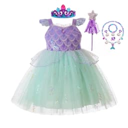 Kids Girls Mermaid Princess Fancy Costume Purple Green Tulle Dress for Carnival Birthday Halloween Cosplay Role‑Play Outfit