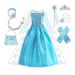 Girls Ice Snow Princess Sequin Gown Long Sheer Cape Sparkling Train for Carnival Birthday Stage Performance Dress-Up
