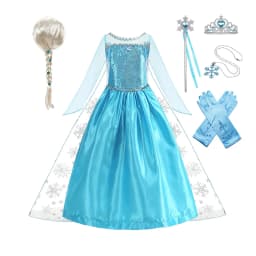 Girls Ice Snow Princess Sequin Gown Long Sheer Cape Sparkling Train for Carnival Birthday Stage Performance Dress-Up