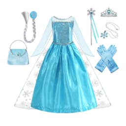 Girls Ice Snow Princess Sequin Gown Long Sheer Cape Sparkling Train for Carnival Birthday Stage Performance Dress-Up
