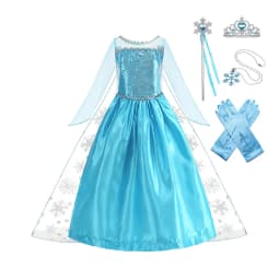 Girls Ice Snow Princess Sequin Gown Long Sheer Cape Sparkling Train for Carnival Birthday Stage Performance Dress-Up