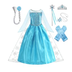 Girls Ice Snow Princess Sequin Gown Long Sheer Cape Sparkling Train for Carnival Birthday Stage Performance Dress-Up