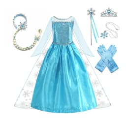 Girls Ice Snow Princess Sequin Gown Long Sheer Cape Sparkling Train for Carnival Birthday Stage Performance Dress-Up