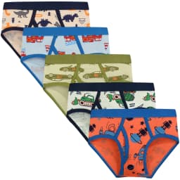 5-Pack Boys Cotton Underwear Dinosaur Construction Vehicle Space Print Soft Stretch Briefs for Kids