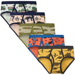 5-Pack Boys Cotton Underwear Dinosaur Construction Vehicle Space Print Soft Stretch Briefs for Kids