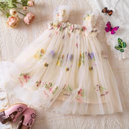 Outdoor Summer Cute Princess Dress Toddler Baby Girls Embroidery Flower Suspender Mesh Dresses Birthday Party Princess Dresses