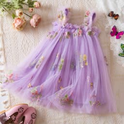 Outdoor Summer Cute Princess Dress Toddler Baby Girls Embroidery Flower Suspender Mesh Dresses Birthday Party Princess Dresses