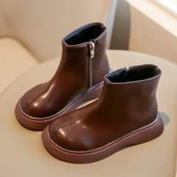 Children's Autumn Boots Fashion Round-toe PU Leather Kids Single Boots Causal Versatile Spring Girl's Ankle Boot Thick Bottom