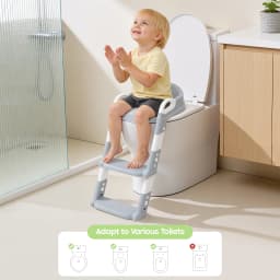 Foldable Kids Toilet Trainer Seat with Step, 6-Level Adjustable Toddler Toilet Seat with Non-Slip Pedals for V/U/O Toilets