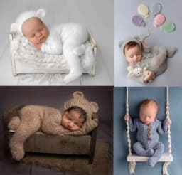 2pc/set Baby Outfits Newborn Photography Props Romper Bear Jumpsuit Crochet Hat Wool Baby Boy Girl Animal Photo Prop