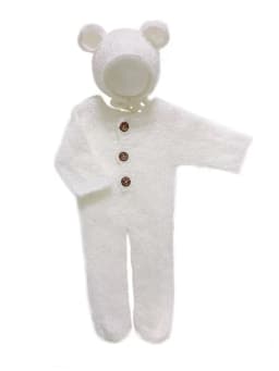 2pc/set Baby Outfits Newborn Photography Props Romper Bear Jumpsuit Crochet Hat Wool Baby Boy Girl Animal Photo Prop