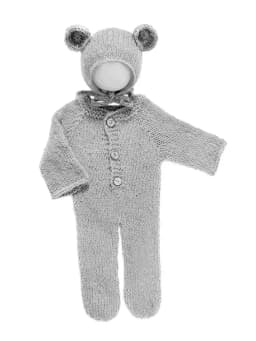 2pc/set Baby Outfits Newborn Photography Props Romper Bear Jumpsuit Crochet Hat Wool Baby Boy Girl Animal Photo Prop