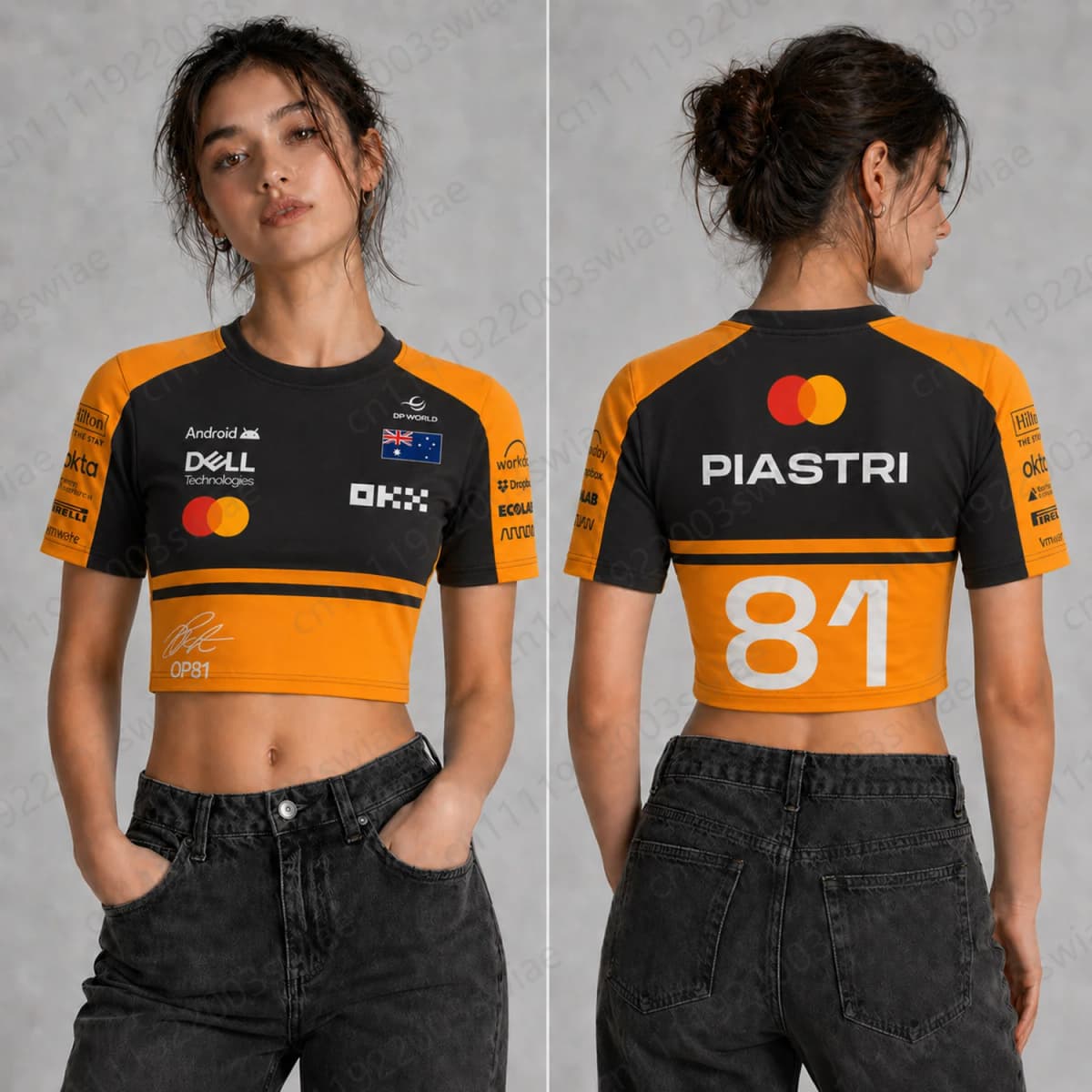 2026 Trendy Summer Women Piastri 81 Racing Jersey Crop Top INS Style Short Sleeve Y2K Streetwear Fashion Kids/Adult Tee