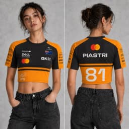 2026 Trendy Summer Women Piastri 81 Racing Jersey Crop Top INS Style Short Sleeve Y2K Streetwear Fashion Kids/Adult Tee
