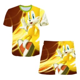 Sonic The Hedgehog Top Fashion 3D Anime Children's T-shirt Set Short Sleeve + Shorts Two-piece Set Girls Boys Cosplay Costume