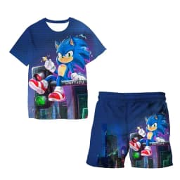 Sonic The Hedgehog Top Fashion 3D Anime Children's T-shirt Set Short Sleeve + Shorts Two-piece Set Girls Boys Cosplay Costume