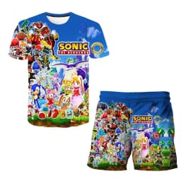 Sonic The Hedgehog Top Fashion 3D Anime Children's T-shirt Set Short Sleeve + Shorts Two-piece Set Girls Boys Cosplay Costume