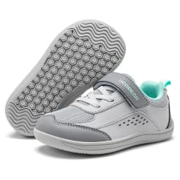 HOBIBEAR Kids Toddler Wide Toe Shoes Barefoot Hook Loop Sneakers Zero Drop Artificial Leather Mesh Non-Slip Shoes