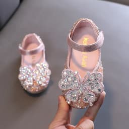 2025 Spring Summer New Korean Style Girls Princess Square Toe Rhinestone Bow Leather Shoes For Dance Performance