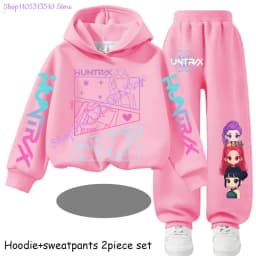 Huntrx Mira Rumi Zoey Kids Fashion Cartoon Print 2pcs Hoodie+Pants Sportsuits Casual Outfits Clothes for 2-13 Years Boys Girls