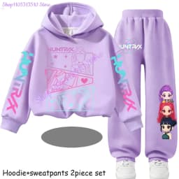Huntrx Mira Rumi Zoey Kids Fashion Cartoon Print 2pcs Hoodie+Pants Sportsuits Casual Outfits Clothes for 2-13 Years Boys Girls