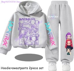 Huntrx Mira Rumi Zoey Kids Fashion Cartoon Print 2pcs Hoodie+Pants Sportsuits Casual Outfits Clothes for 2-13 Years Boys Girls