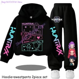 Huntrx Mira Rumi Zoey Kids Fashion Cartoon Print 2pcs Hoodie+Pants Sportsuits Casual Outfits Clothes for 2-13 Years Boys Girls