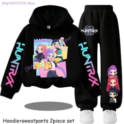 Huntrx Mira Rumi Zoey Kids Fashion Cartoon Print 2pcs Hoodie+Pants Sportsuits Casual Outfits Clothes for 2-13 Years Boys Girls