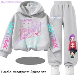 Huntrx Mira Rumi Zoey Kids Fashion Cartoon Print 2pcs Hoodie+Pants Sportsuits Casual Outfits Clothes for 2-13 Years Boys Girls