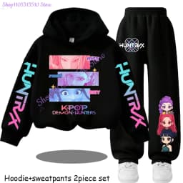 Huntrx Mira Rumi Zoey Kids Fashion Cartoon Print 2pcs Hoodie+Pants Sportsuits Casual Outfits Clothes for 2-13 Years Boys Girls