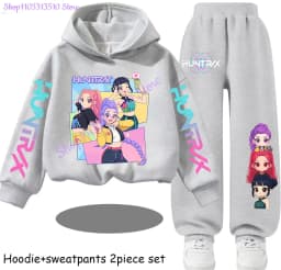Huntrx Mira Rumi Zoey Kids Fashion Cartoon Print 2pcs Hoodie+Pants Sportsuits Casual Outfits Clothes for 2-13 Years Boys Girls