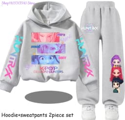 Huntrx Mira Rumi Zoey Kids Fashion Cartoon Print 2pcs Hoodie+Pants Sportsuits Casual Outfits Clothes for 2-13 Years Boys Girls